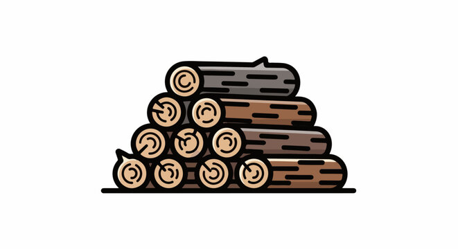 Stacked logs, featuring a pyramid shape with varying wood tones and visible grain patterns on ends