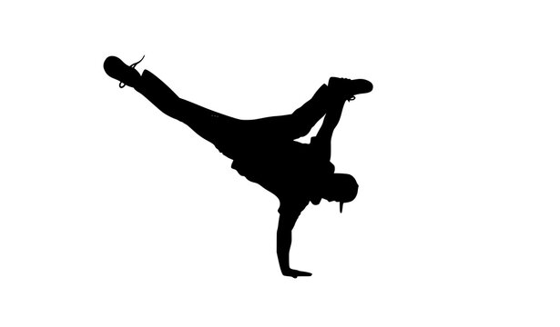 Breakdance male dancer silhouette freeze pose vector illustration isolated on white background