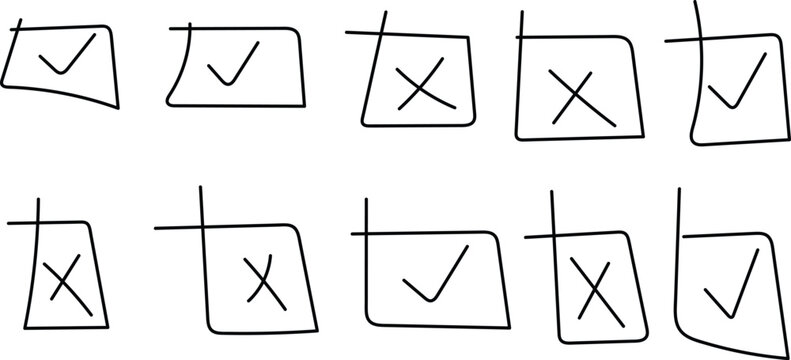 Hand drawn checkbox icons set of simple hand drawn check and x mark symbols for ui design