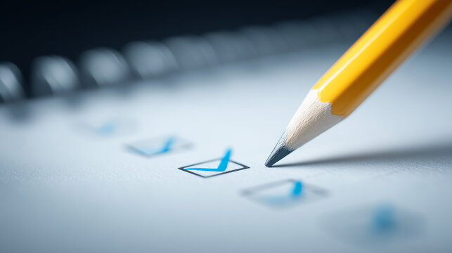 Pencil marking checkboxes on a form representing survey completion, task tracking, and administrative verification.
