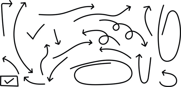 Hand drawn flowchart conceptual diagram with arrows shapes and checkbox