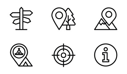 Set of travel navigation location pin map icons with location navigation wayfinding signpost mountain information tracking © Stromlab-3