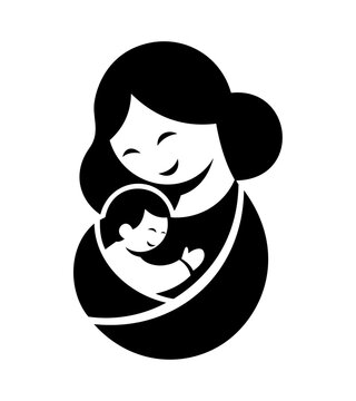 Mother holding baby minimalist vector illustration