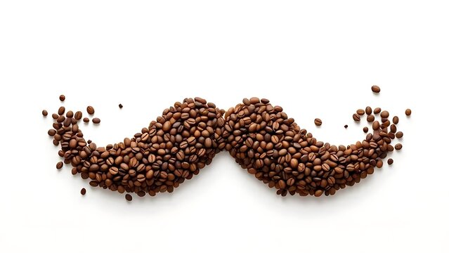 Brown seeds arranged in a mustache shape on white background
