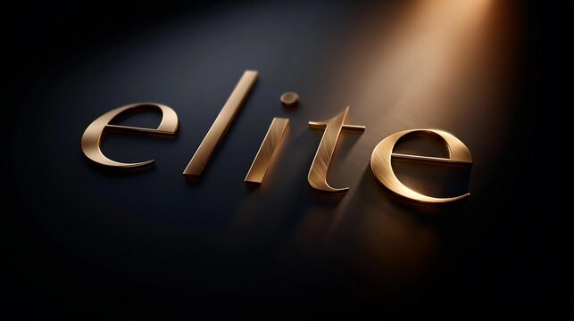 Das Wort Elite in goldenen dreidimensionalen Buchstaben auf dunklem Hintergrund mit Lichteffekt