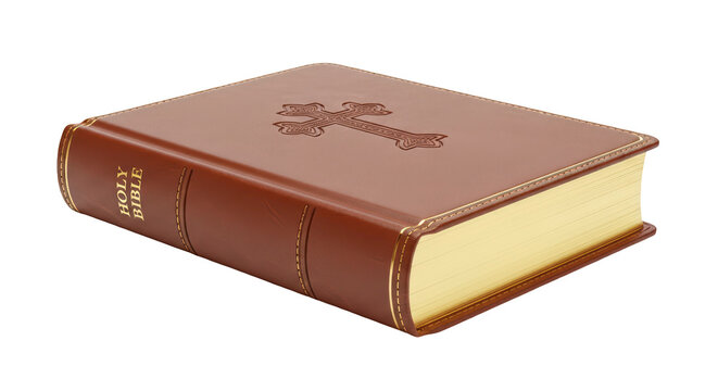 Classic Holy Bible with Golden Edges Isolated on Transparent Background