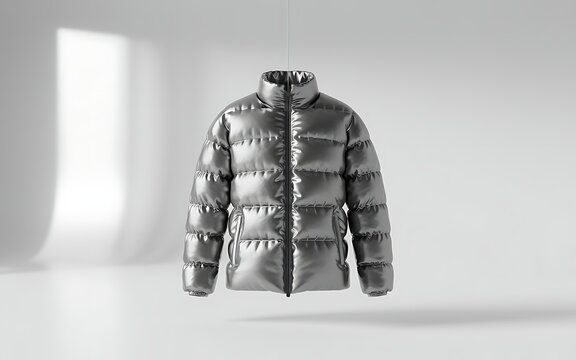 Silver Puffer Jacket Mockup down jacket winter coat