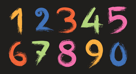 Colorful Hand Drawn Numbers Set 0-9, Chalk Style Kids Learning Digits, Creative Numeric Illustration. © Syntro