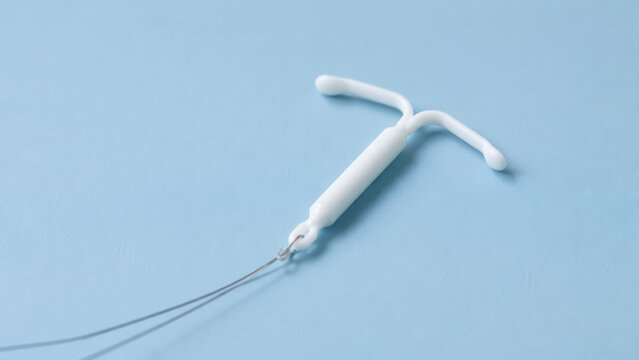 Intrauterine Device IUD Contraceptive on Blue Background Women Birth Control Concept