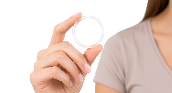 Woman Holding Vaginal Ring Contraceptive Birth Control Concept Close Up