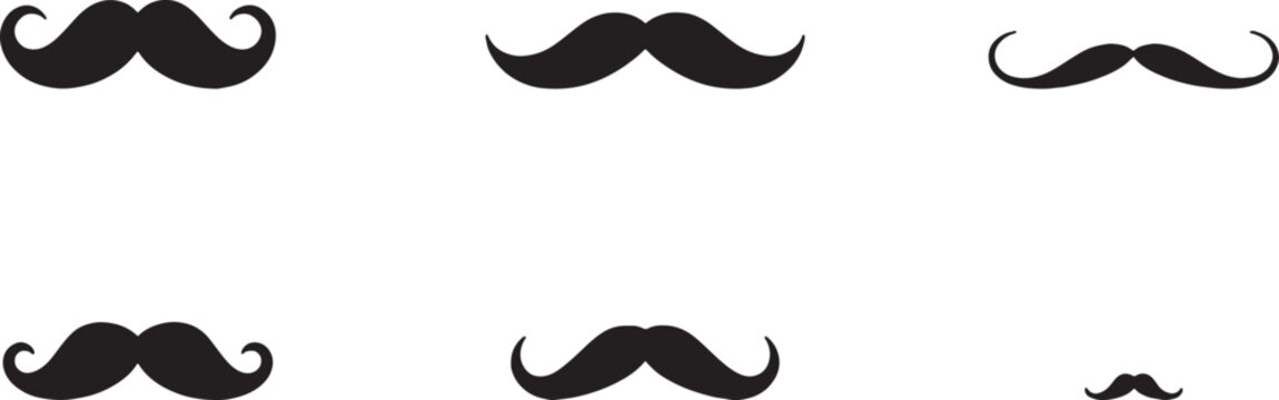 Mustache silhouettes collection, vintage hipster beard styles vector illustration set