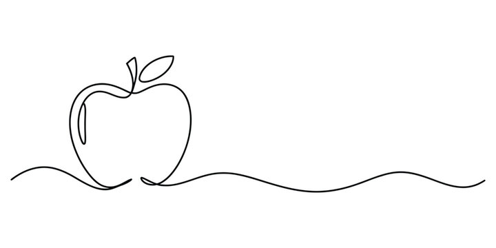 Continuous single line drawing of an apple fruit