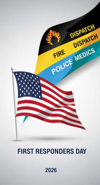 Graphic of USA flag and services banner, representing first responder day celebration, honoring service and sacrifice, perfect for patriotic concepts