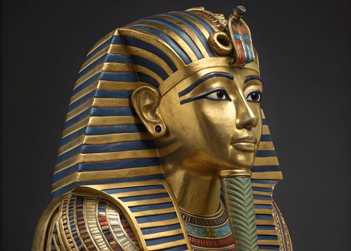 Golden Tutankhamun Death Mask Ancient Egyptian Pharaoh Sarcophagus Burial Artifact