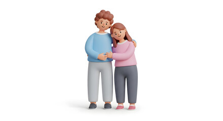 Fototapeta premium A tender depiction of a couple, rendered in a 3D artistic style, conveys a sense of unity and affection, highlighting the warmth and intimacy between two people.