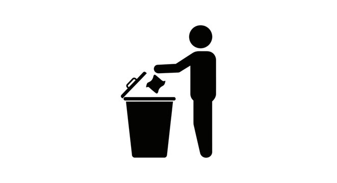 Person discarding trash into a bin a stark black silhouette