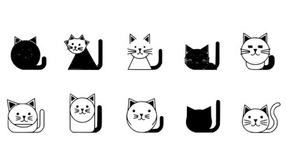 Fototapeta premium Minimal cute cat sticker icon set with simple cartoon kitten designs vector illustration isolated on white background