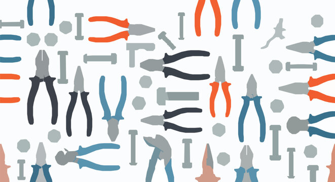 Seamless pliers and bolt pattern flat design with hand tools hardware vector illustration