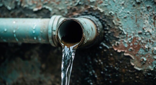 Flowing water from rusty, old pipe