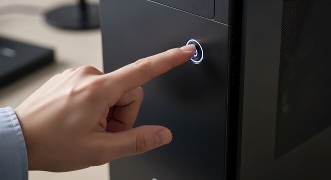 Hand pressing button on device.