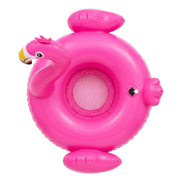 Pink flamingo inflatable pool float top view