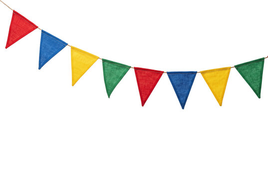 Colorful triangle bunting flags hanging on string
