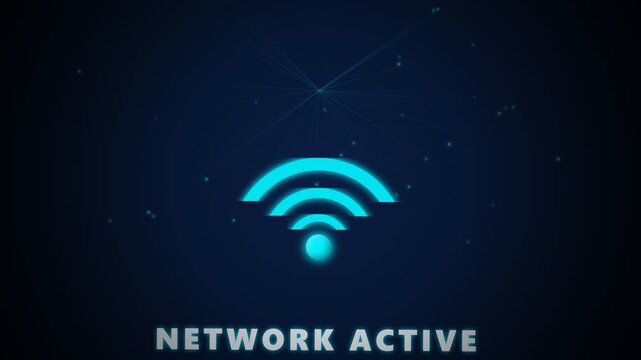 Network active symbol glowing brightly on dark background with wifi sign
