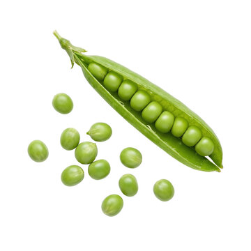 Fresh green pea pod with scattered peas