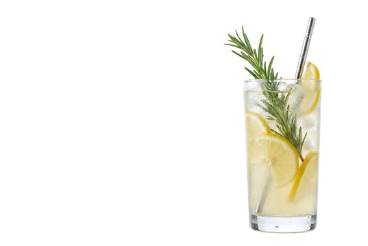Refreshing lemonade with lemon slices and rosemary garnish