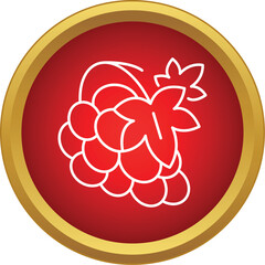 Naklejka premium Bunch of grapes outline with vine leaves in a golden framed red circle