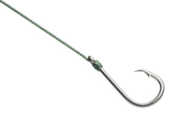 Sharp metal fishing hook with braided green line © PEE PHIBAN