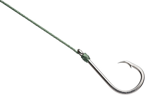 Sharp metal fishing hook with braided green line