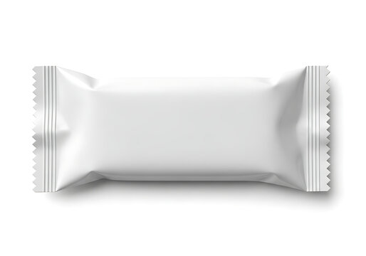 Blank white horizontal flow wrap snack bar packaging mockup with chocolate bar with granola bar with protein bar with health food