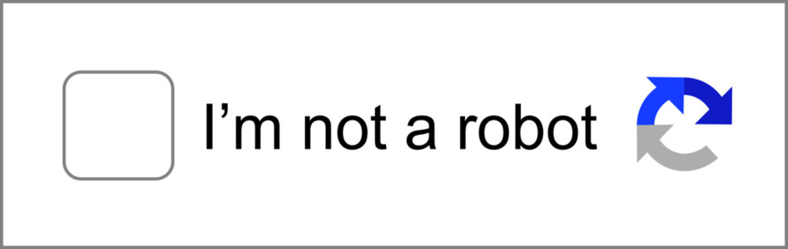 Captcha verification icon with checkbox. I'm not a robot icon. User interface security elements for website login and bot protection. Cybersecurity validation button design.