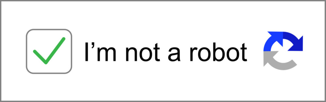 Captcha verification icon with check mark. I'm not a robot icon. User interface security elements for website login and bot protection. Cybersecurity validation button design collection.