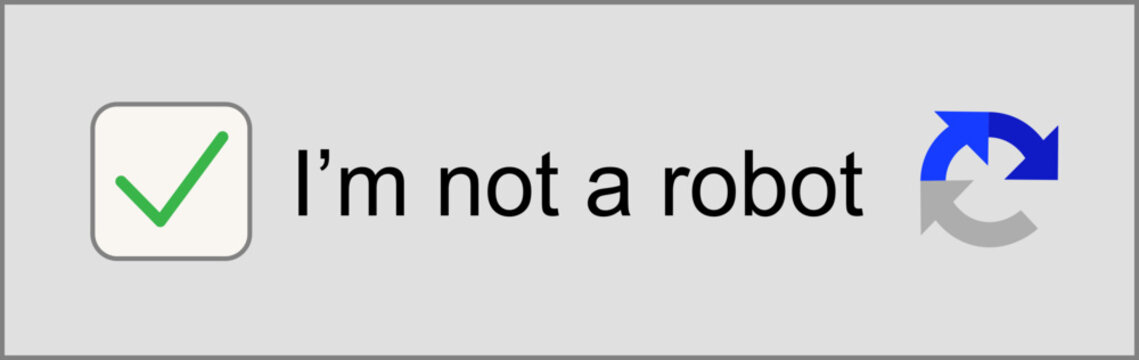 Captcha verification icon with check mark. I'm not a robot icon. User interface security elements for website login and bot protection. Cybersecurity validation button design collection.