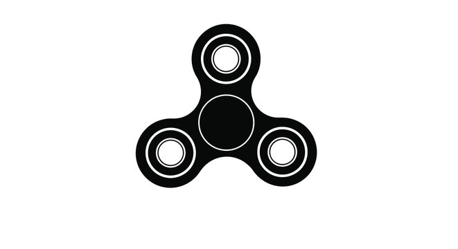 A minimalist depiction of a black fidget spinner against a stark white background showcasing its symmetrical design