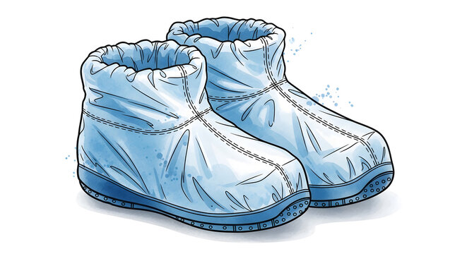 A pair of blue insulated boots are sitting on a surface outdoors