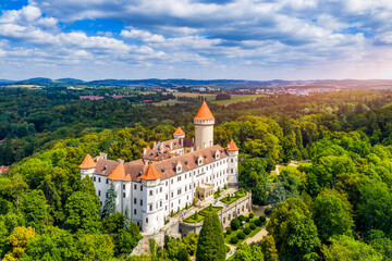Magnificent Konopiste castle sits in Beneov, Central Bohemian, Czech Republic, Explore the stunning architecture of the Konopiste castle in Beneov, Central Bohemian, Czech Republic. © daliu