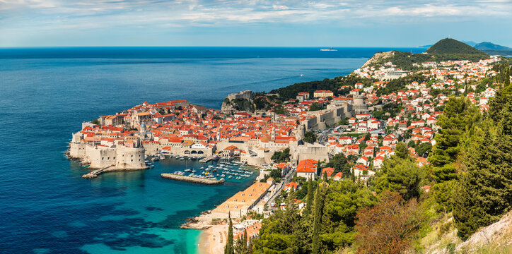 The aerial view of Dubrovnik, a city in southern Croatia fronting the Adriatic Sea, Europe. Old city center of famous town Dubrovnik, Croatia. Dubrovnik historic city of Croatia in Dalmatia.