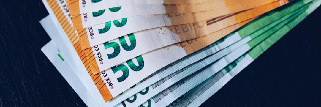Euro money, Euro cash background. Banknotes of the european union. Euro cash. Many Euro banknotes of different values.