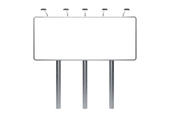 Obraz premium Large rectangular billboard structure with five overhead floodlights mounted on metal support posts PNG isolated on transparent