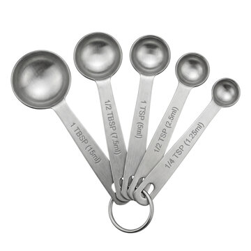 Set of stainless steel measuring spoons on ring