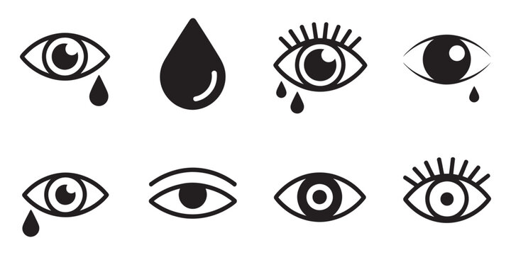 Crying eye vector set, stylized eye illustrations with tears for emotional artistic expressive design concepts vector illustration