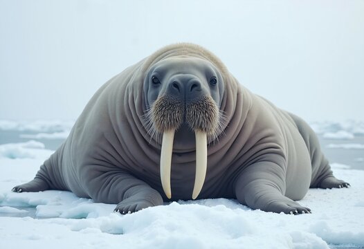 The image shows a walrus, a large marine mammal found in the Arctic
