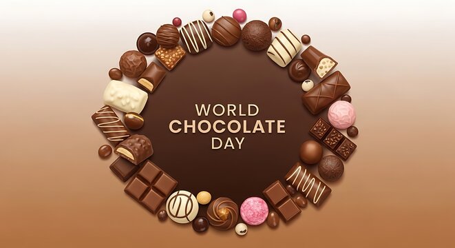 Delicious chocolates on brown background for world chocolate day
