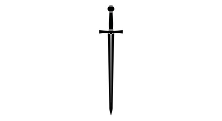 A stark black sword stands out against a white background silhouette © Nasrin