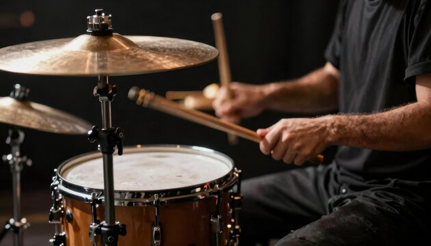 drummer playing drums with sticks isolated on transparent background