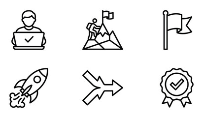 Fototapeta premium Startup growth and achievement icons with achievement business mountain climbing innovation direction development strategy