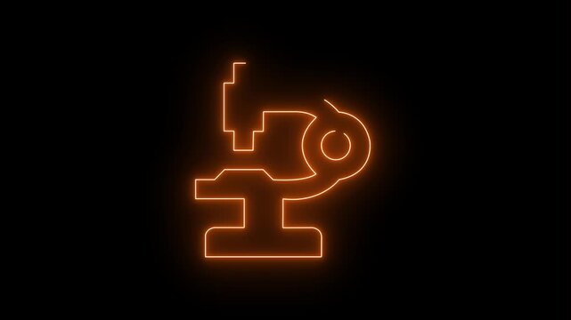 Animation of a microscope icon with a glowing neon effect on black background